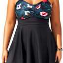 Aqua Eve Plus Size Two Piece Swimsuits for Women Tankini Bathing Suits Flowy Swim Dress with Shorts (Floral Black-1, 22W)