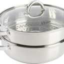 Oster Sangerfield 11-Inch Stainless Steel Everyday Cookware Pan with Steamer and Lid – Durable Nonstick Frying Skillet for Kitchen Cooking
