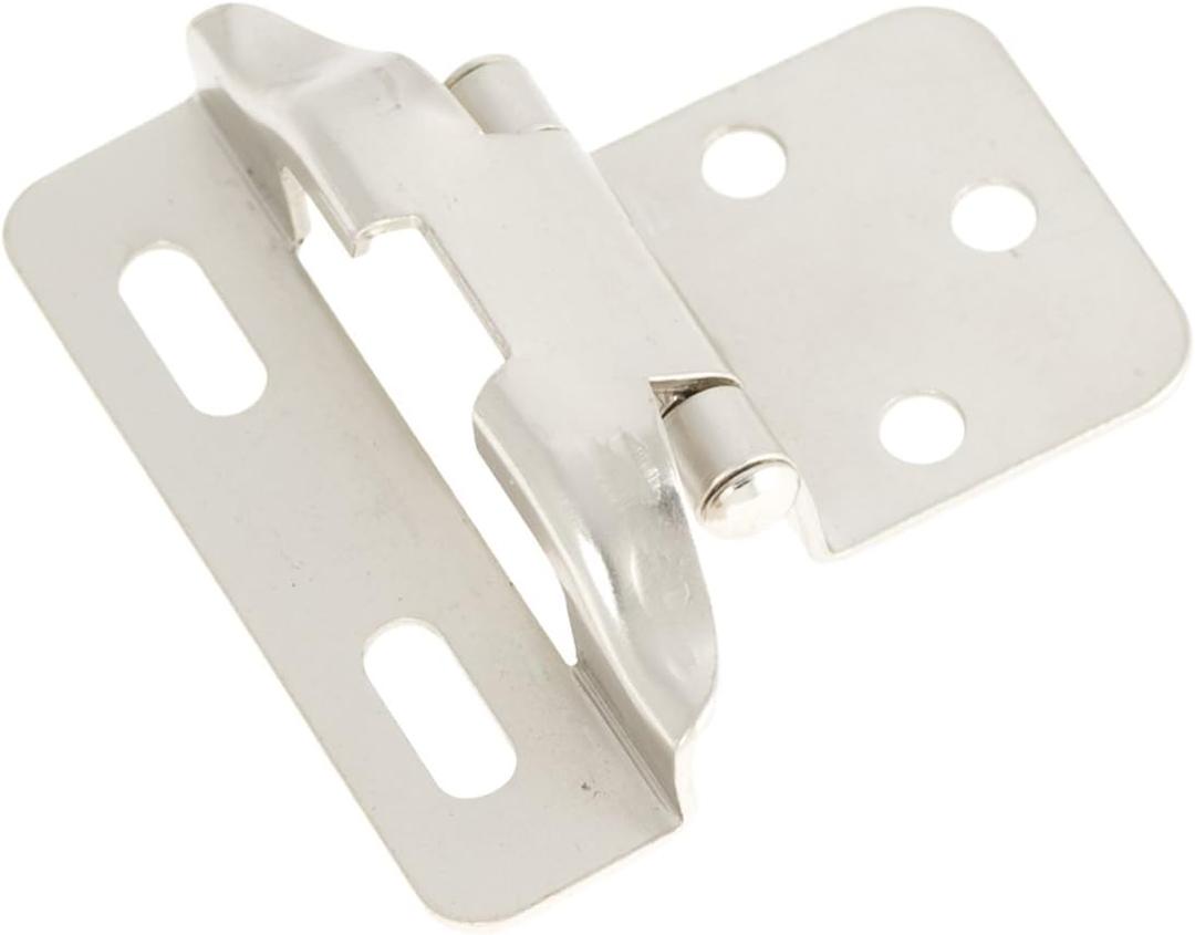 Hickory Hardware P60010F-SN Self Closing Semi-Concealed Hinge 1/4 Inch Overlay - Cabinet Hardware Hinge Easy Installation - Partial Wrap with 170° Opening Face Frame - Satin Nickel Finish 10 Pair