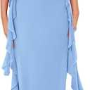 PRETTYGARDEN Women's 2025 Summer Wedding Guest Dress Sleeveless Ruffle Formal Cocktail Party Maxi Bodycon Dresses (Large, Light Blue)