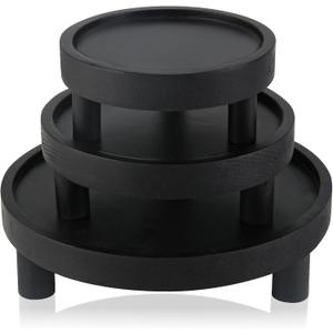3PCS Wooden Display Risers for Display,Wood Riser Display Pedestal Stand for Home Dcor (Modern Black,8,6,5'')
