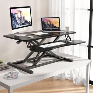 32 Standing Desk Converter, Adjustable Sit to Stand up Desk Riser, Dual Monitor and Laptop Workstation with Wide Keyboard Tray for Office Home (Black)