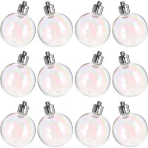 12Pcs Christmas Ball Ornaments Iridescent Ornaments Balls White Plastic 1.5 Inch Christmas Tree Baubles for DIY Xmas Party Birthday Wedding Decor Crafts (4.00X4.00X4.00CM, Transparent)