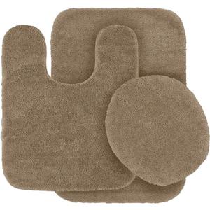 Fancy Linen 3pc Solid Non-Slip Bath Mat Set Bathroom U-Shaped Contour Rug, Mat and Toilet Lid Cover New # 6 (Taupe)