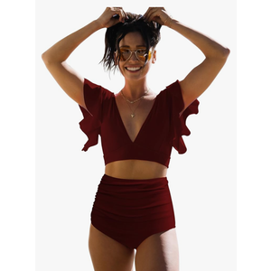 SPORLIKE Women Ruffle High Waist Swimsuit Two Pieces Push Up Tropical Print Bikini XL