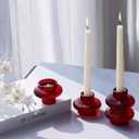 VOHO Vintage Red Candlestick Holders for Christmas Decorations, 6pcs Stackable Candle Stick Candle Holder for Valentines Day Decoration, Ribbed Taper Candle Holders for Candlesticks & Tea Lights