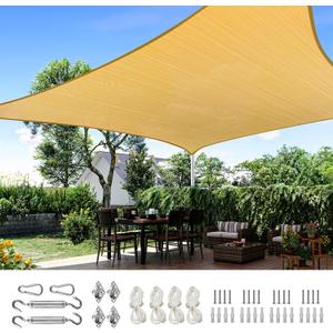 Quictent Sun Shade Sail Canopy 260GSM Polyester Fabric Shade Cloth for Outdoor Patio Backyard, Hardware Kit Included, 26X20 FT, Sand