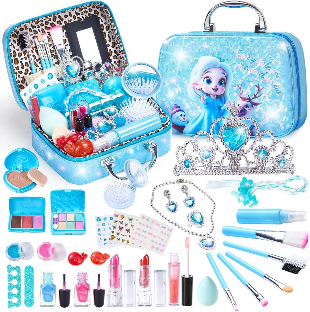 Kids Washable Makeup Girls Toys with Princess Case, Kids Makeup Kit for Girl, Real Girl Makeup Sets for Toddler Kids, Christmas Birthday Gifts Toys for 3 4 5 6 7 8-12 Year Old Girls