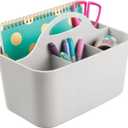 mDesign Plastic Small Office Storage Organizer Utility Tote Caddy Holder with Handle for Cabinets, Desks, Workspaces - Holds Desktop Office Supplies, Pencils, Staplers Lumiere Collection - Light Gray