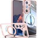 for Samsung Galaxy S25 Plus Magnetic Clear Case with Stand [Compatible with MagSafe] Upgraded 360 Rotatable Ring Holder Kickstand, Military Drop Protection Slim Phone Cover, Pink