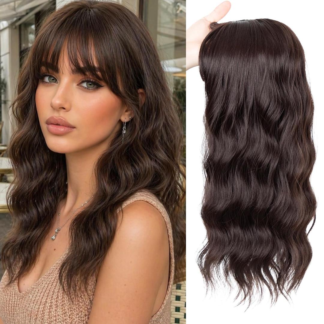 Sakuraaa Hair Toppers for Women with Thinning Hair 18inch Toppers With 6.56.5 Large Base Long wavy Layered Premium Synthetic Hair Pieces (dark brown)