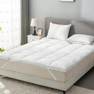 Down Feather Bed Mattress Topper, Twin/Twin XL Down Mattress Protector Cover with Straps, Plush Soft Fluffy Baffled Pillowtop Featherbed Cooling Pad All-Season Luxury (39x80 inch)