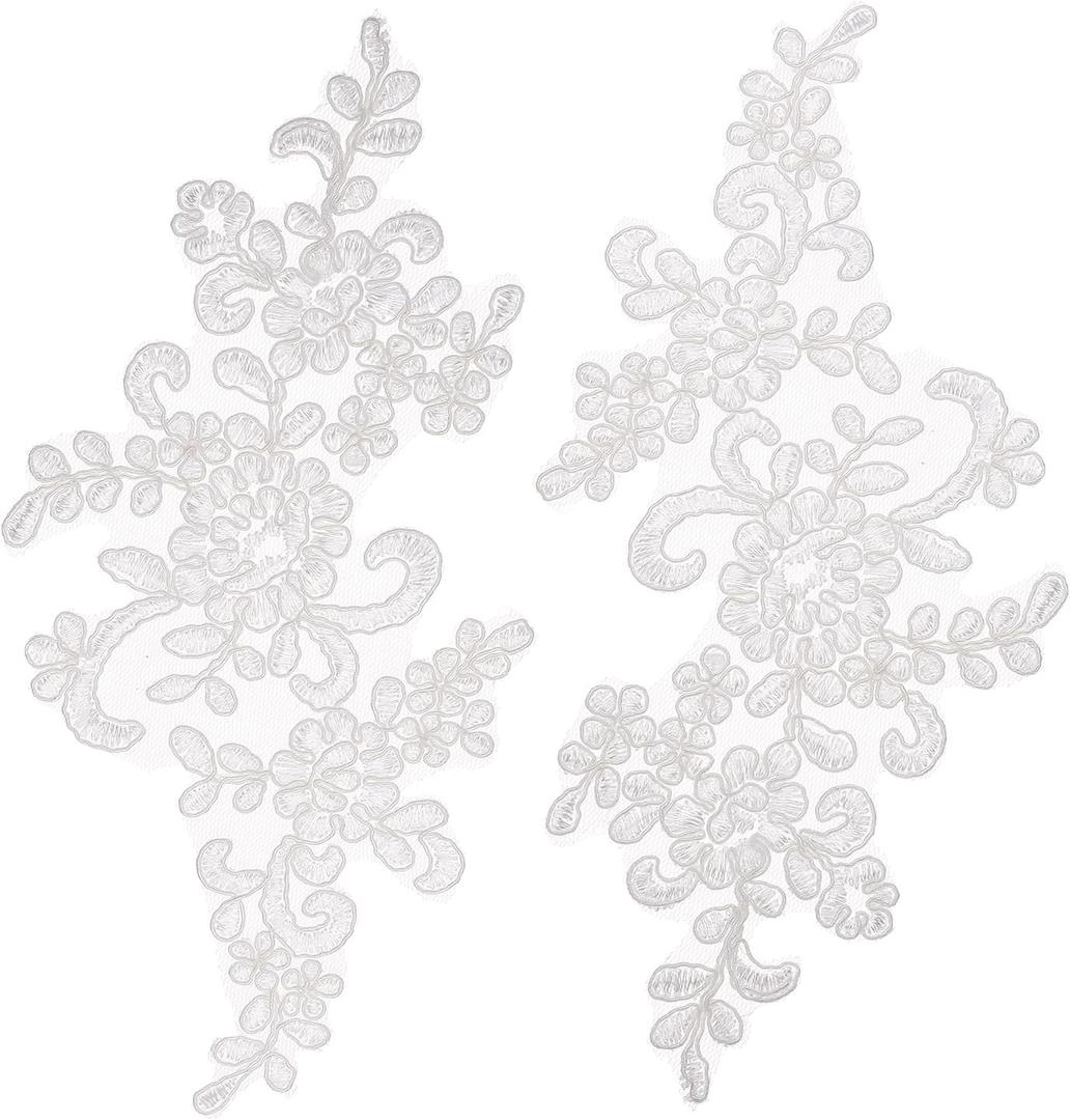 uxcell 2 Pcs Flower Lace Appliques 3D Embroidery Lace Patch Sewing Addition Embellishments for Wedding Bridal Dress Clothes DIY Crafts Accessories Decoration, White (23cm) (9 x 4 inch)
