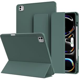 kenke Case for iPad Pro 13 Inch (M4) 2024 7th Generation with Pencil Holder, Slim Trifold Smart Cover with Soft TPU Back, Supports Pencil Pro and Pencil(USB-C), Auto Sleep/Wake, Dark Green