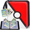 Card Binder 4 Pocket Zipper Collection Album, Premium PU Holder, Double-Sided Display for 400 Cards, Includes 5 Hard Plastic Sleeves for Game Cards, Sports Cards
