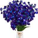 Waydress 8 Pieces 27 Inches Artificial Orchid Flowers Faux Orchids Silk Flowers for Wedding Dinning Home Restaurant Decoration Bridal Bouquet Corsage Boutonniere Wreath Decor (Blue-Purple)