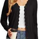 GRECERELLE Women's Long Sleeve V-Neck Button Down Cardigan Knit Shrugs Sweater (Large, 01 Black)