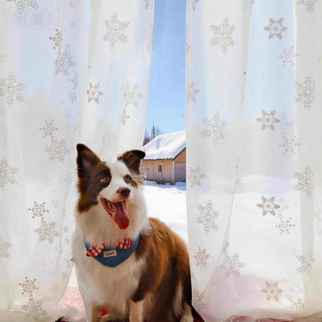 jinchan Embroidered Curtains Sheer Christmas Curtains Off White Snowflake Voile 84 Inch Length Rod Pocket Xmas Decor Winter Holiday Window Decorations Living Room Bedroom 2 Panels Set