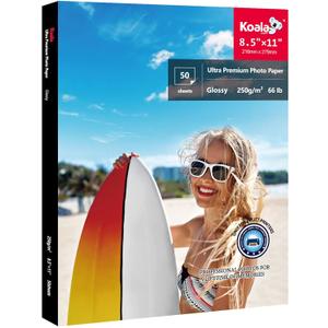 Koala Premium Photo Paper 8.5x11 Inch Glossy Photo Printer Paper for Inkjet Printer Water Resistant 66lb 50 Sheets