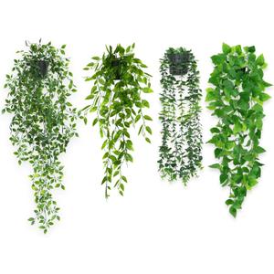 Fake Hanging Plants 4 Pack Artificial Hanging Plants Potted Greenery Faux Eucalyptus Mandala Vine Pea Pod Lvy Vine Leaves for Shelf Room Office Home Wall Indoor Outdoor Decor