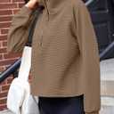 Womens Cropped Sweatshirts Henley V Neck Long Sleeve Button Pullover Lightweight Casual Tops (Brown)