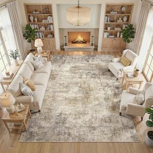 cotiled 8x10 Area Rug for Living Room Large Modern Neutral Abstract Rugs Washable Nonslip Backing Soft Carpet for Bedroom Dining Room Office Decor Brown