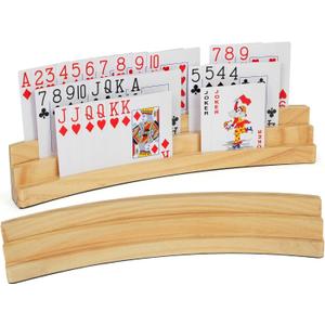 LotFancy Playing Card Holders for Kids Adults Seniors, Set of 2, 3 Tiers, Hands Free Curved Wooden Card Holder for Family Card Game Night, Canasta, Bridge, Poker Parties