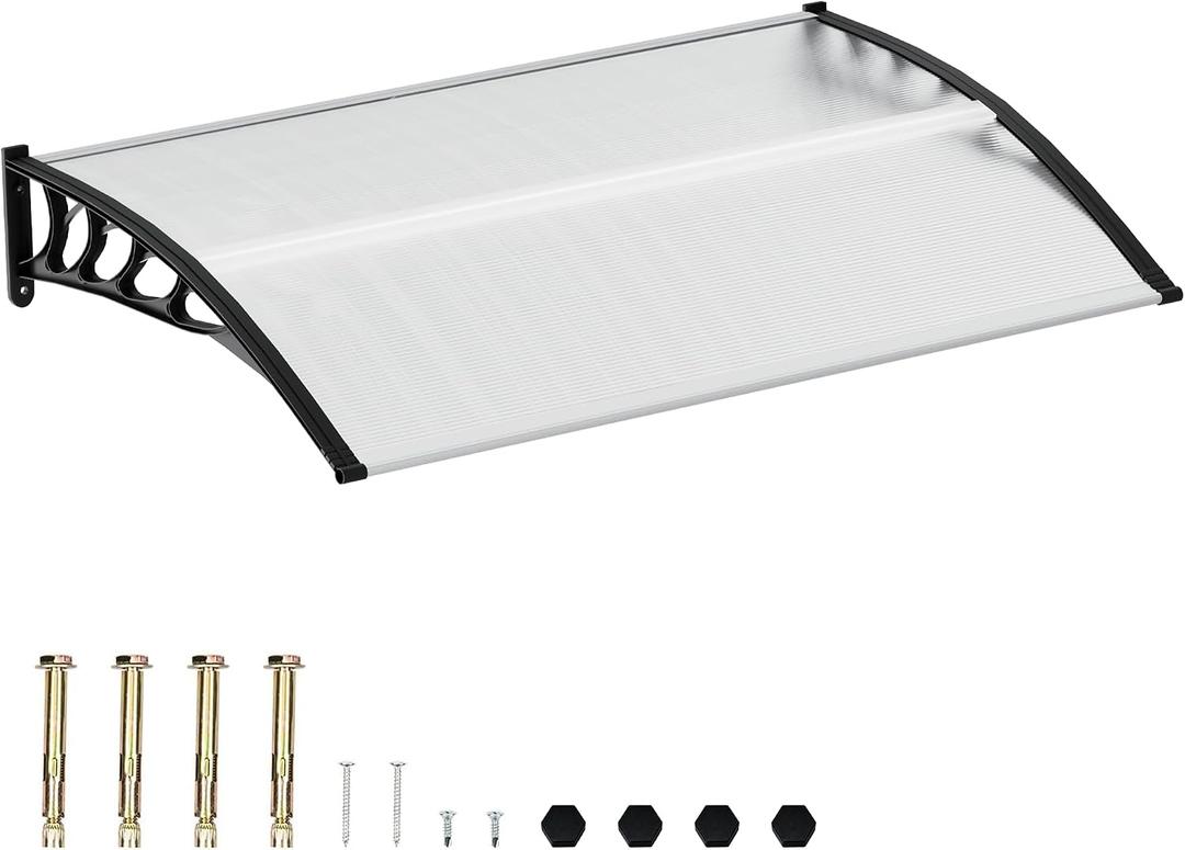 58.5x35 Inch Patio Window Awning Shade, Polycarbonate Door Entrance Canopy Cover Protection for Sunshine & Rain, Transparent with Black Edge