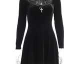 TSMNZMU Gothic Lolita Dress Velvet Long Sleeve Vintage Vampire Dresses Punk Grunge Witchy Dress Emo Alt Fairy Dress (Black, XXL)