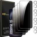 4 Pack Privacy Screen Protector for iPhone 16 6.1 Inch with 4 Pack Camera Lens Protector, Anti Spy Tempered Glass Film, Anti-Scratch, Touch Sensitive, Case Friendly