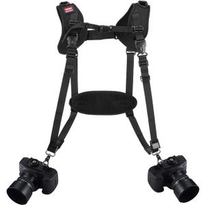 Quick Release Dual Camera Harness With Camera Safety Tether Double Shoulder Camera Strap for 2 Cameras  Adjustable Length, Camera Straps for Photographers Camera Belt for DSLR SLR Camera (Style-A)