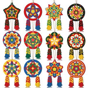 24Pcs Philippine Christmas Tree Ornaments,Traditional Capiz Star Parol Lantern Wooden Hanging Decor for Home Window Filipino Holiday Xmas Tree Decorations