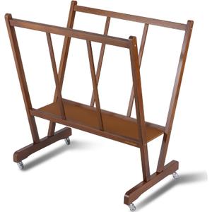 Falling in Art Large Wooden Print Rack, Art Drying and Display Rack with Rolling Casters, Storage Rack for Canvas, Prints, Panels, Posters, Shows and Art Exhibitions, Brown