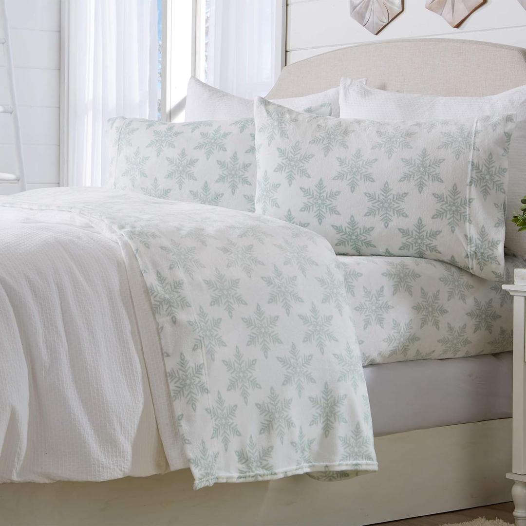 Great Bay Home 3-Piece Velvet Plush Micro Fleece Twin Size Sheet Set - Deluxe Microplush Non-Pilling Bed Sheets- Lavish Sherpa Winter Bedding Set (Large Snowflake)
