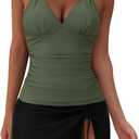 SUUKSESS Women Tummy Control Tankini Swimsuit Sexy Halter Bathing Suit 2 Piece (XXL)