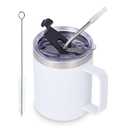 Volhoply 12oz Insulated Leakproof Coffee Mug with Flip & Straw Lid,Double Wall Vacuum Stainless Steel Travel Cafe Tumbler Cup with Handle, Reusable Camping Mugs Keep Cold/Hot(White, 1 Set)