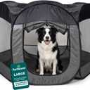 FurHaven Portable Pet Playpen for Dogs & Cats, Foldable Indoor Kitten Playpen with Mesh Sides, Pop Up Travel Dog Pen, Large, Gray