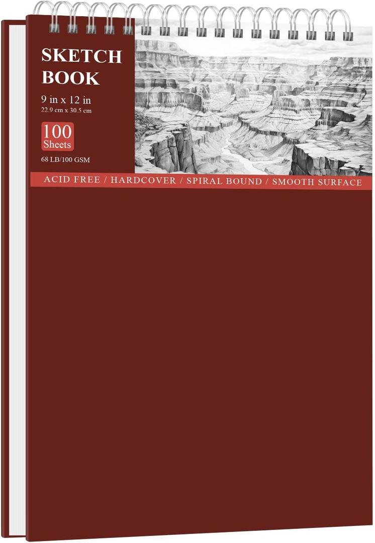 SuFly Sketch Book for Girls, 9 x 12 Spiral Bound Sketchbook, 100 Sheets Artist Sketch Pad, 68lb/100gsm White Paper Drawing Pad, Art Supplies.