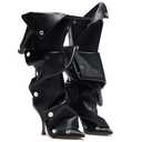 VOMIRA Women's Knee High Boots Stiletto Boots Pointed Toe High Heels Wide Calf Ruched Slouchy Boots Detachable Snap-off Panel Mid Calf Boots Black Boots, Size: 8.5