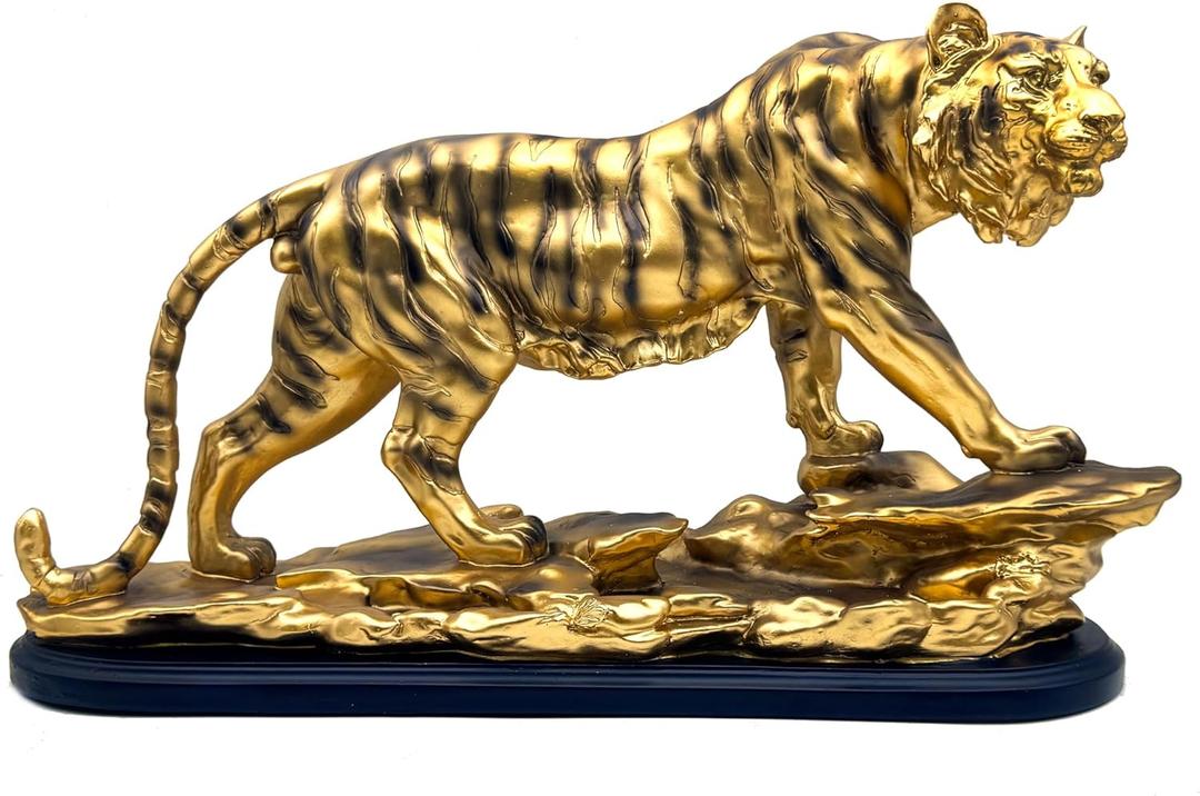 XINDAM Bronze Large Tiger Statue Resin Frgurines Decorative Home & Office Figurines Home Office Display Craft Living Room Decor Ornaments for Tabletop, Measures 17.6 inches long, 5.9 inches wide, and 10.3 inches tall