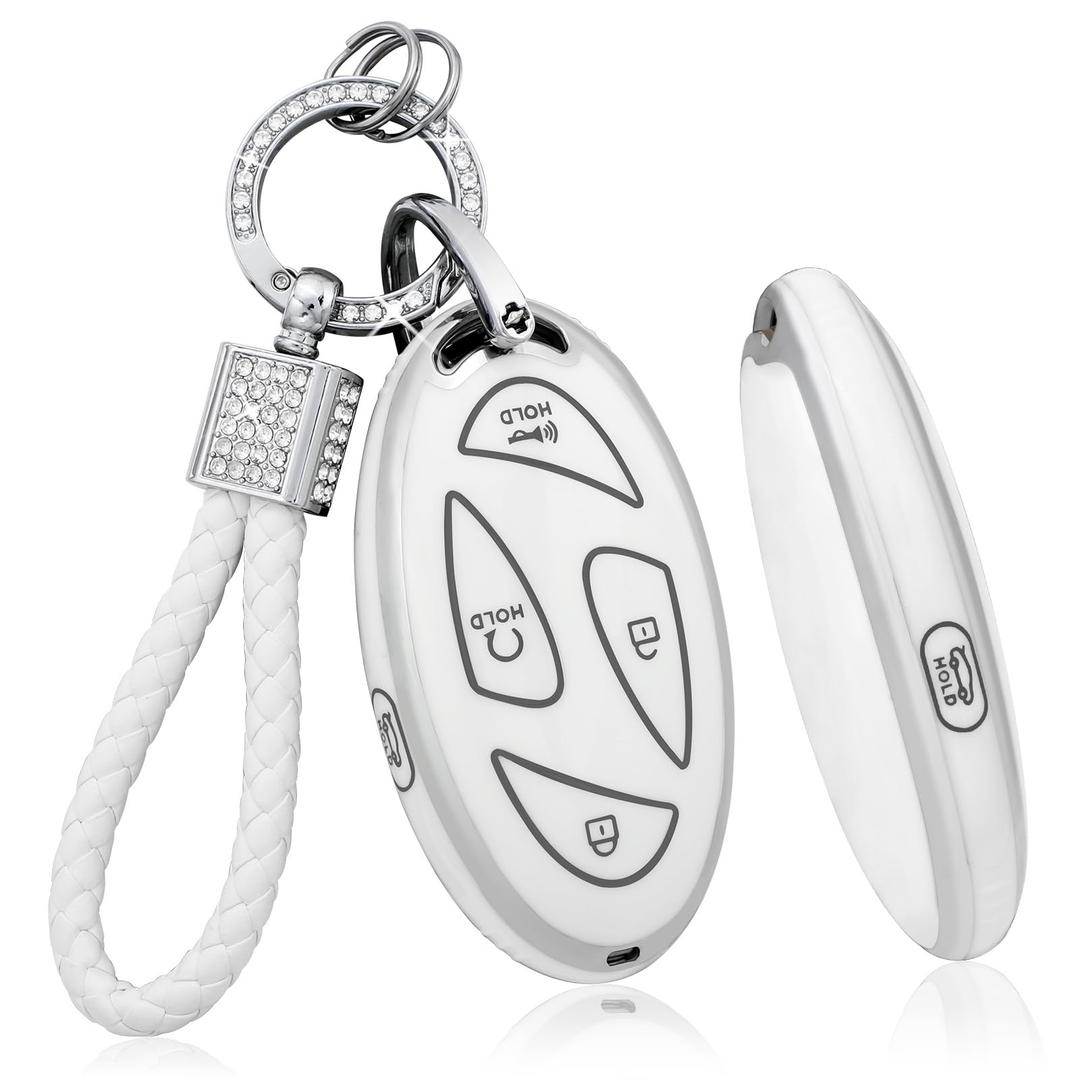 PIFOOG Key Fob Cover Fit for Button Car Keys Shell Case Accessories Bling Keychain Full Covers Protector Girly Women TPU White Silver