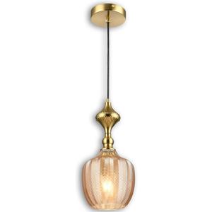 Modern Glass Pendant Light, 6.5"x14" Amber Sunset-Striped Hanging Fixture with Gold Cap, 15"-72" Adjustable Line, E26 Socket for Dining Room or Lounge Sunset Gold Bordeaux