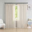 Faux Linen Double Pinch Pleated Window Curtains, Light Filtering Beige Semi Sheer Pinch Pleated Drapes for Living Room 84" W x 96" L 1 Panel
