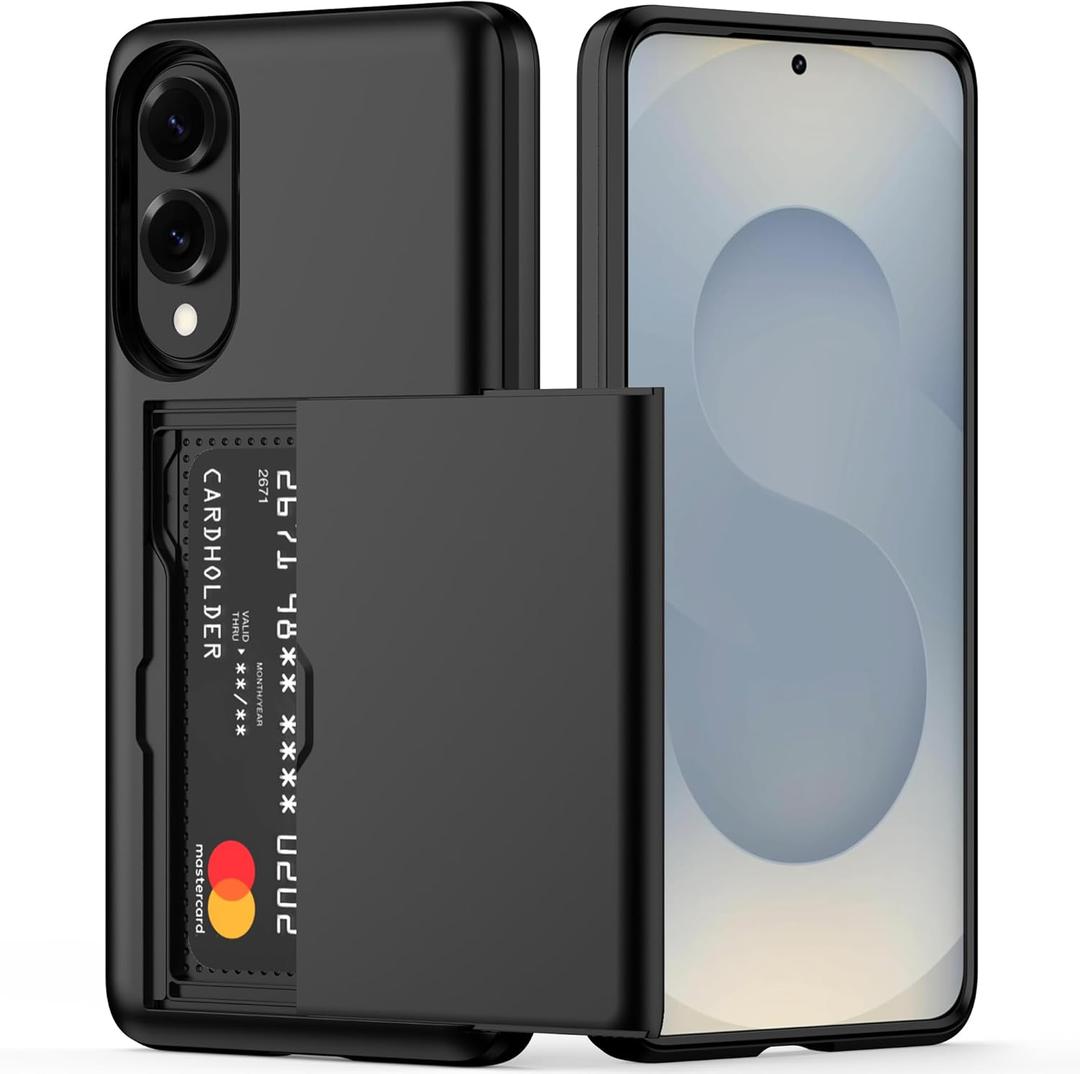 Nvollnoe for Samsung Galaxy S25 Edge Case with Card Holder Dual Layer Heavy Duty Protective Case Hidden Card Slot Slim Wallet Cover for Samsung S25 Edge 6.7''(Black)