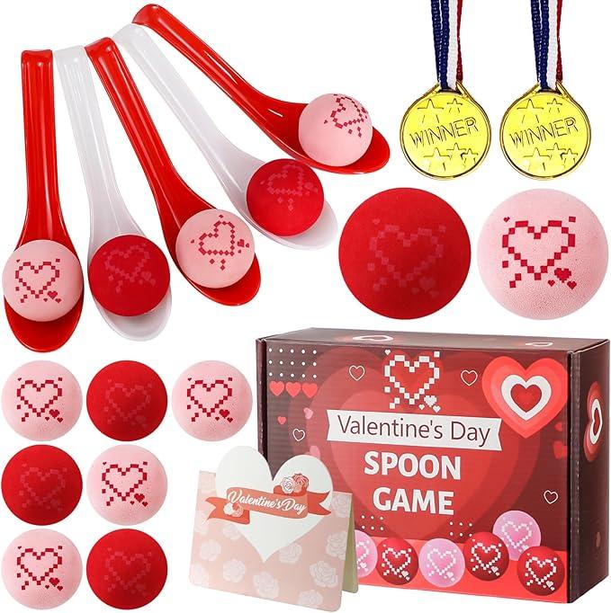 57 PCS Valentines Day Game Set for Adult & Teen, Valentine Heart Ball and Spoon Race Game