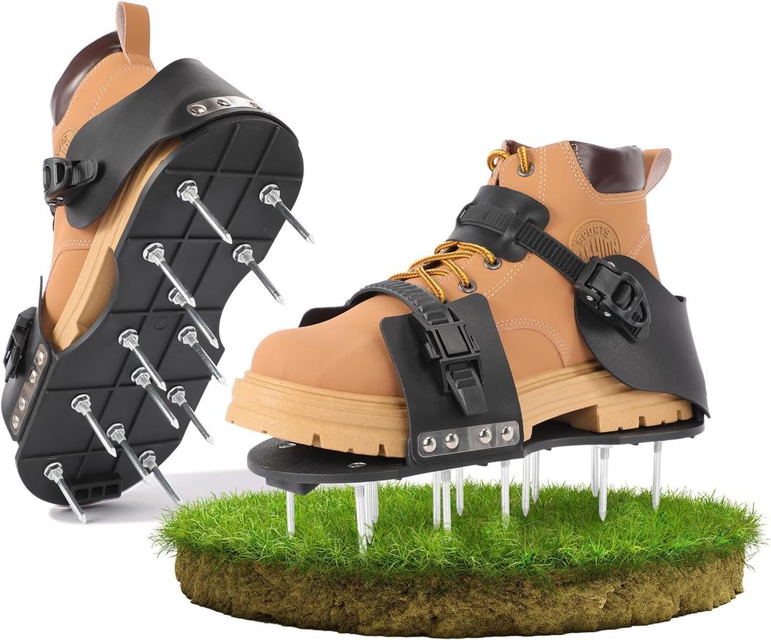 Lawn Aerator Shoes for Grass, Aerating Shoes for Lawn with Pre-Assembled Adaptable Straps, 2.1 Heavy Duty Spike Shoes for Epoxy Flooring, Auto-Cleaning Aeration Shoes for Lawn, Yard, Patio, Garden