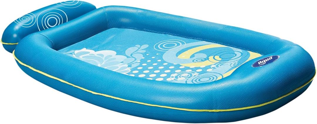 Aqua Comfort Pool Float Lounge Inflatable Pool Floats for Adults with Headrest and Footrest Bubble Waves, Blue/Lime Waves Comfort Lounge