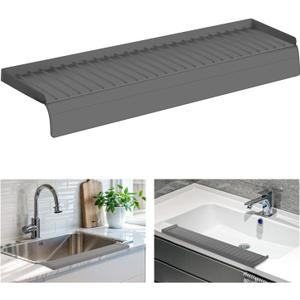 Sink Edge Protector with Suction Cup, 30" x 4", Silicone Sink Splash Guard for Kitchen & Bathroom, Protect Countertop from Scratches, Stains, for Stainless Steel Granite Quartz (Gray)