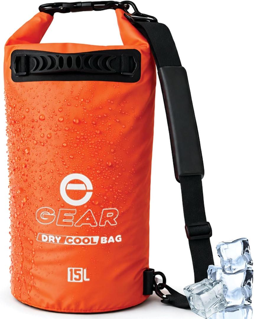 Enthusiast Gear Floating Cooler Bag Roll Top Insulated Dry Backpack  Leak Proof, Collapsible, Waterproof Cooler with Padded Shoulder Strap - Perfect for Kayaking Fishing Beach Hiking -15L (Orange)
