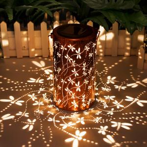 Thanksgiving Gifts,Solar Lanterns Outdoor Hanging Lantern Lights, Dragonfly Hollowed-Out Metal Decor Lantern, Waterproof LED Decorative Garden Light - Delicate Garden Decoration for Patio, Yard
